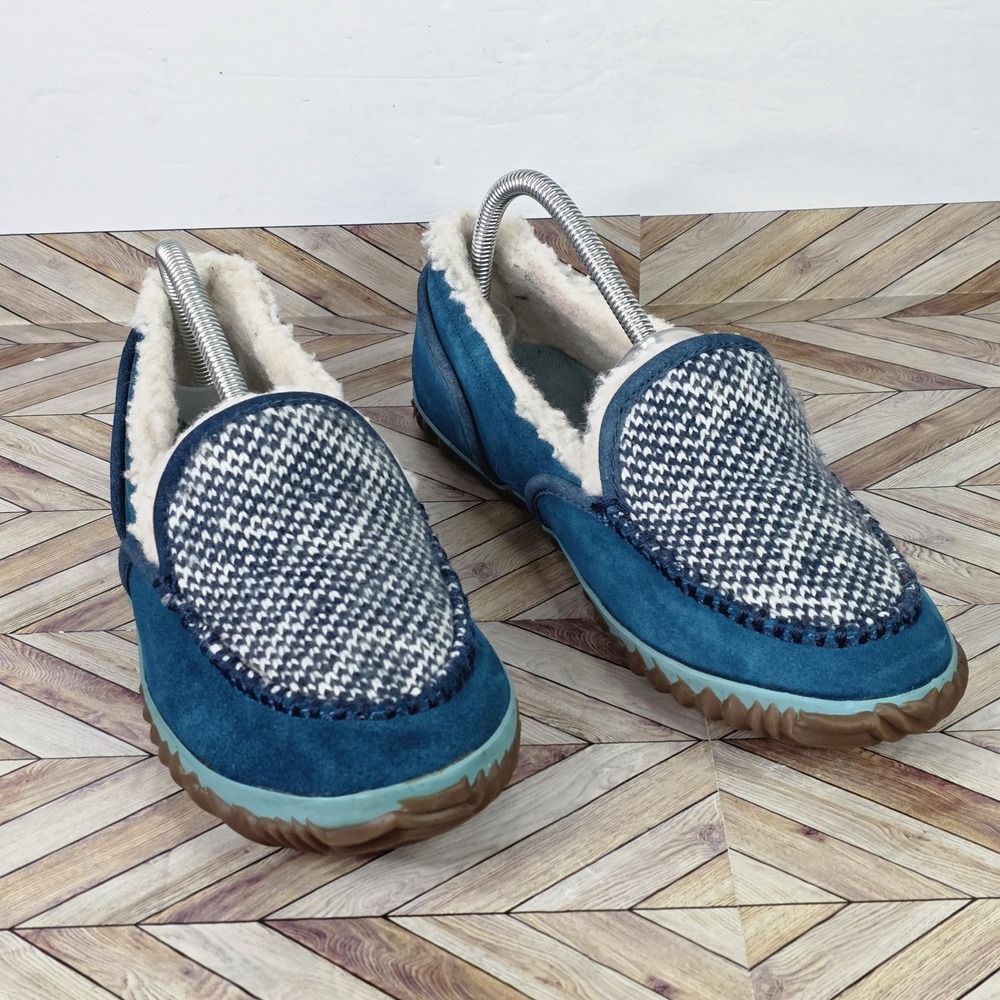 Sorel Womens Tremblant Blanket Moccasins Turqouise Suede Shearling Slip On 9.5